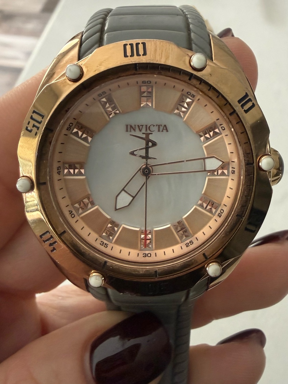 Invicta Rose Gold and Gray Strap Mother-of-Pearl Dial Watch